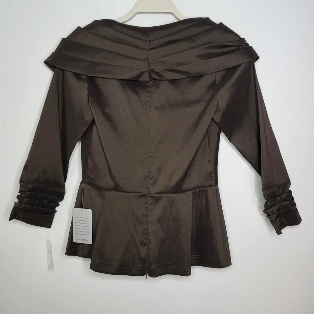 Tadashi Shoji Mother Of The Bride Taffeta Top ONLY Size 4 Espresso Brown Jewel - Picture 2 of 16